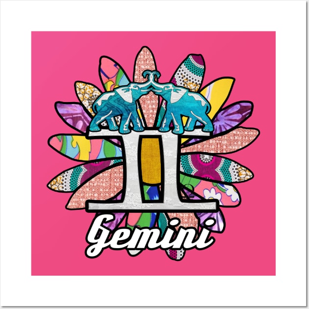 Retro Pastel Gemini Elephant Twins Wall Art by artbyomega